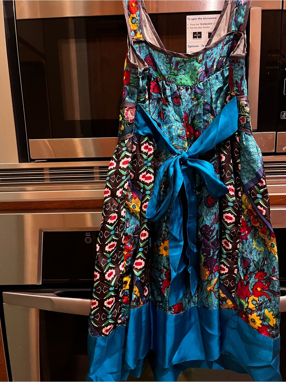 Johnny Was Silk Vibrant Floral Patchwork Sundress in Teal & Multi - Picture 9 of 16